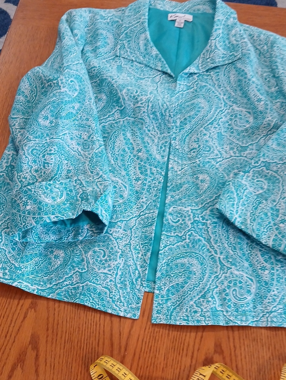 Kim Rogers Turquoise Paisley Open Blazer